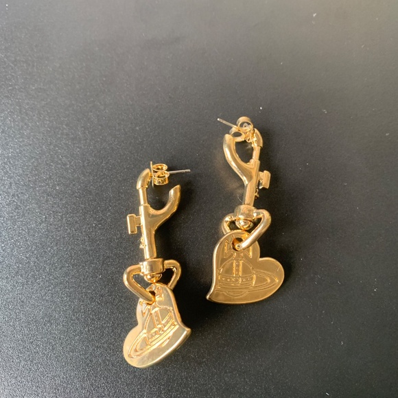 Vivienne Westwood New Beautiful Gold Spinning Engraved Heart & Clip Earrings - Picture 5 of 7